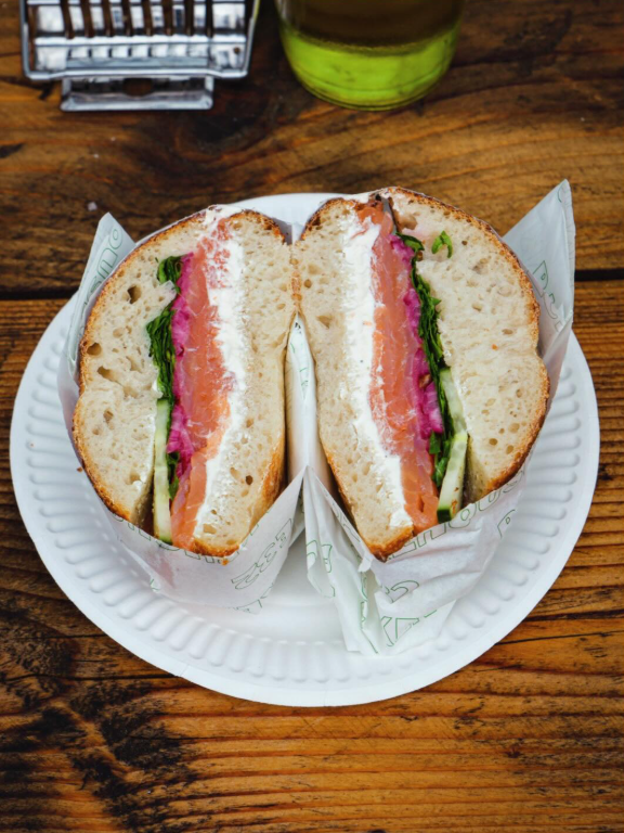 Lox bagel — house cured salmon